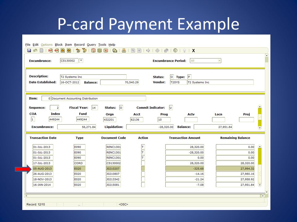 P-card Payment Example