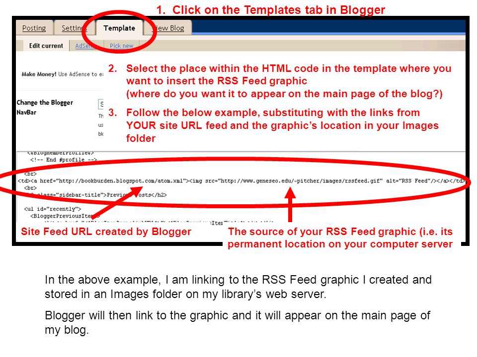 In the above example, I am linking to the RSS Feed graphic I created and stored in an Images folder on my library’s web server.