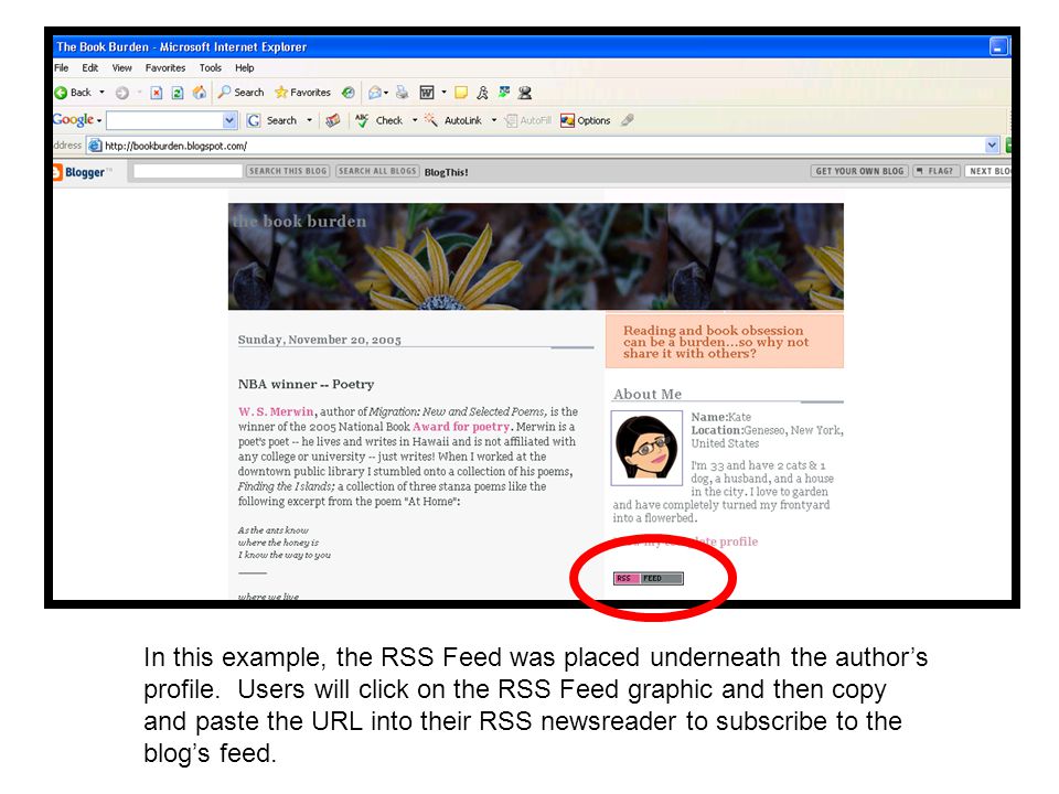 In this example, the RSS Feed was placed underneath the author’s profile.