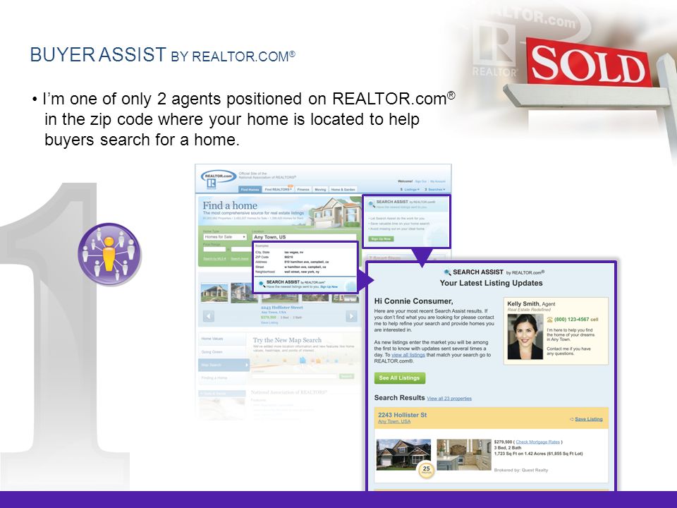 I’m one of only 2 agents positioned on REALTOR.com ® in the zip code where your home is located to help buyers search for a home.
