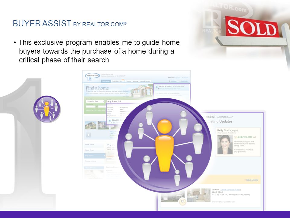 This exclusive program enables me to guide home buyers towards the purchase of a home during a critical phase of their search BUYER ASSIST BY REALTOR.COM ®
