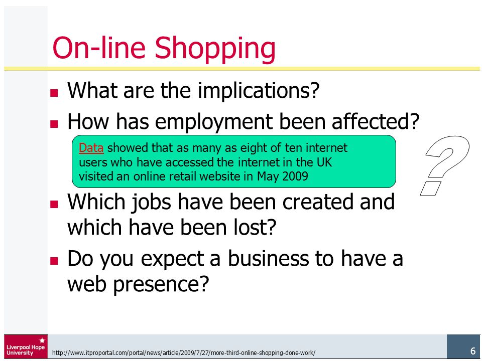 6 On-line Shopping What are the implications. How has employment been affected.