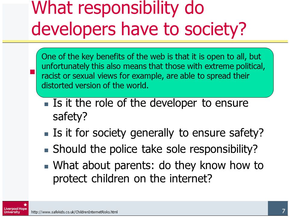 7 What responsibility do developers have to society.