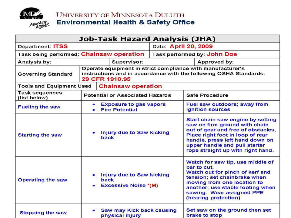 Hand brake job hazard analysis