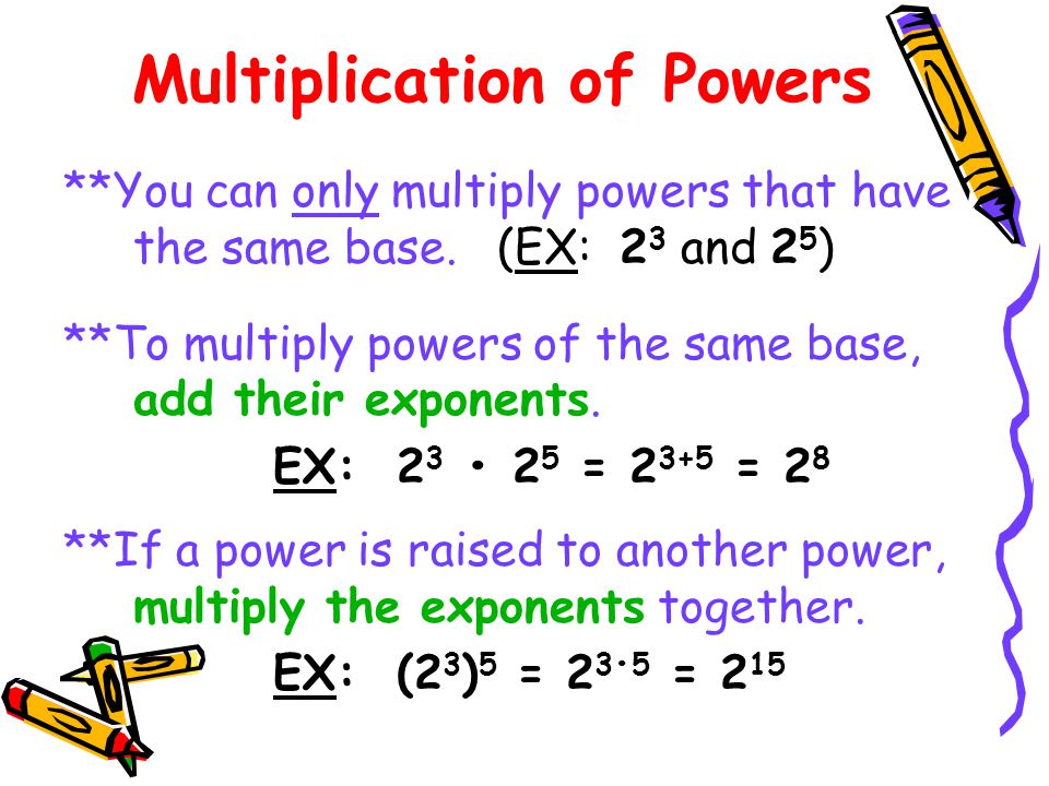 Multiplication of Powers **You can only multiply powers that have the same base.