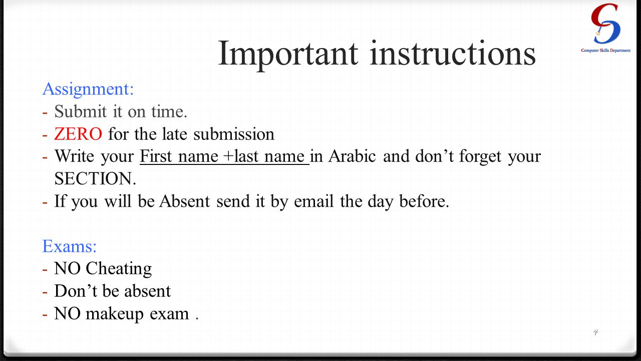 Important instructions Assignment: - Submit it on time.