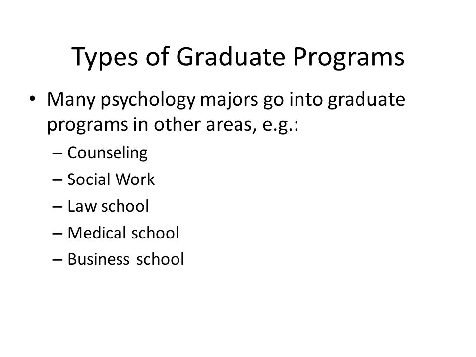 Graduate School Types of Graduate Programs Preparing for Graduate School Finding the Right Program The Application Process Getting Through Graduate School