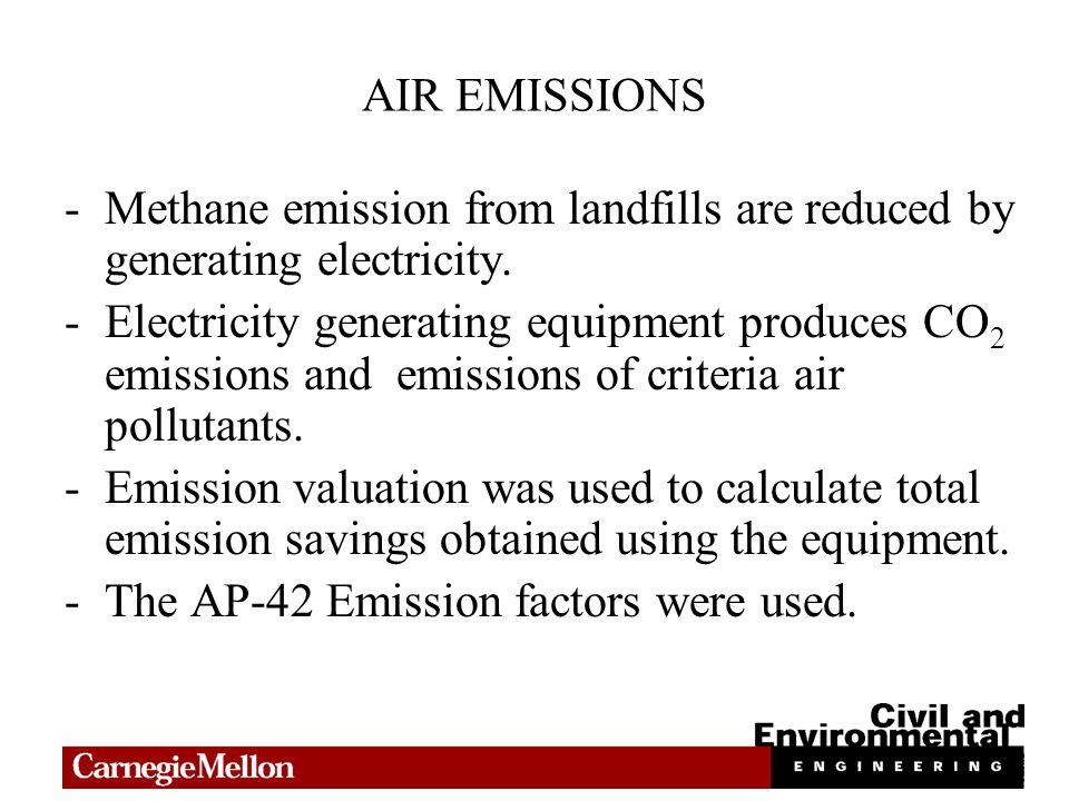 AIR EMISSIONS -Methane emission from landfills are reduced by generating electricity.