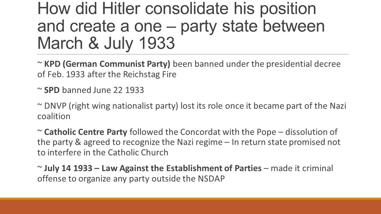 an analysis of the nazi party which was first established In return, the church's support for the catholic center and the bavarian people's parties would be withdrawn actually the center party, under relentless nazi pressure, had already voted itself out of existence even before the concordat was signed, a fact which pacelli lamented because it handicapped him during the negotiations. an analysis of the nazi party which was first established In return, the church's support for the catholic center and the bavarian people's parties would be withdrawn actually the center party, under relentless nazi pressure, had already voted itself out of existence even before the concordat was signed, a fact which pacelli lamented because it handicapped him during the negotiations.