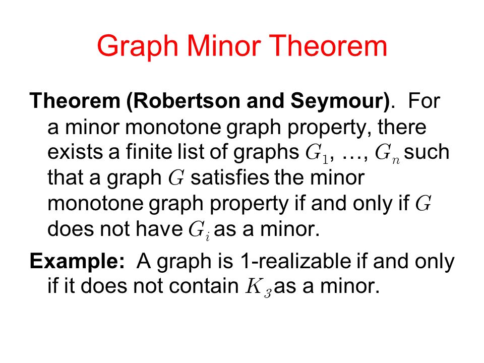 Graph Minor Theorem Theorem (Robertson and Seymour).