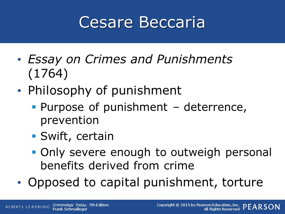 beccaria essays on crimes and punishments An essay on crimes and punishments translated from the italian of cæsar bonesana, marquis beccaria. beccaria essays on crimes and punishments An essay on crimes and punishments translated from the italian of cæsar bonesana, marquis beccaria.