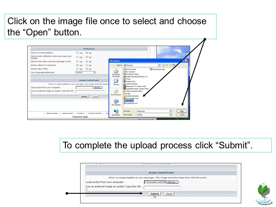Click on the image file once to select and choose the Open button.