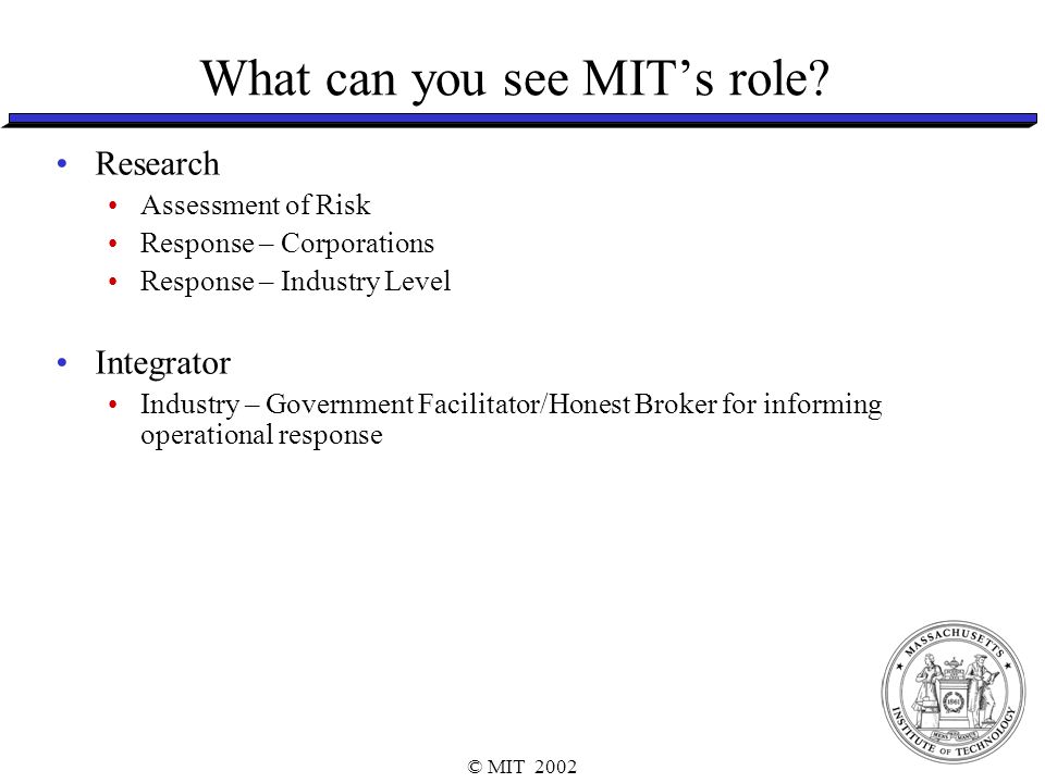 © MIT 2002 What can you see MIT’s role.