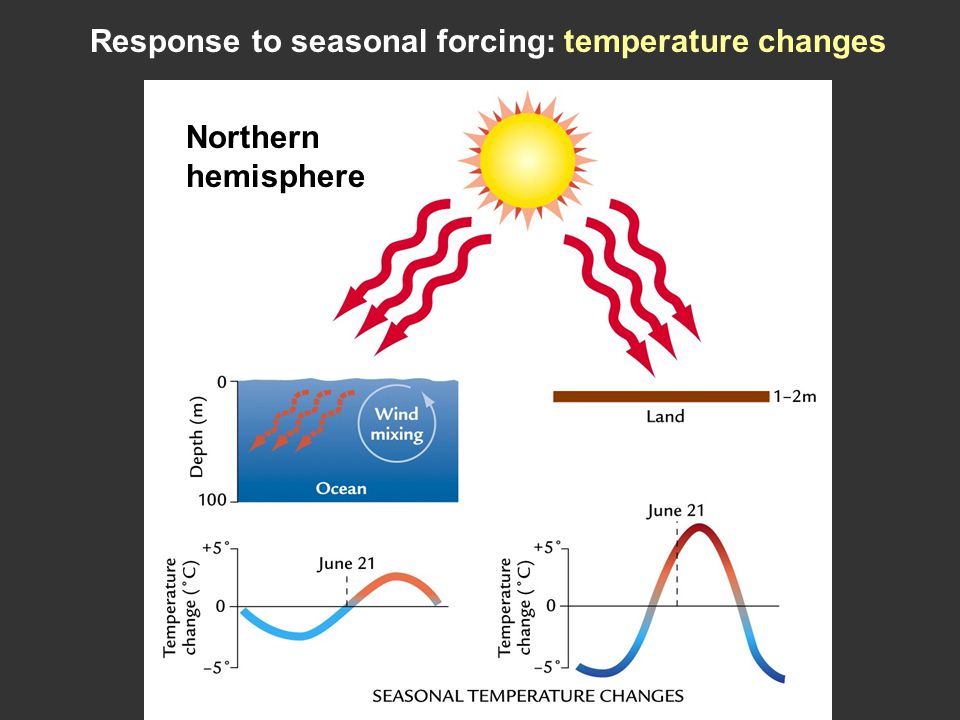 Response to seasonal forcing: temperature changes Northern hemisphere