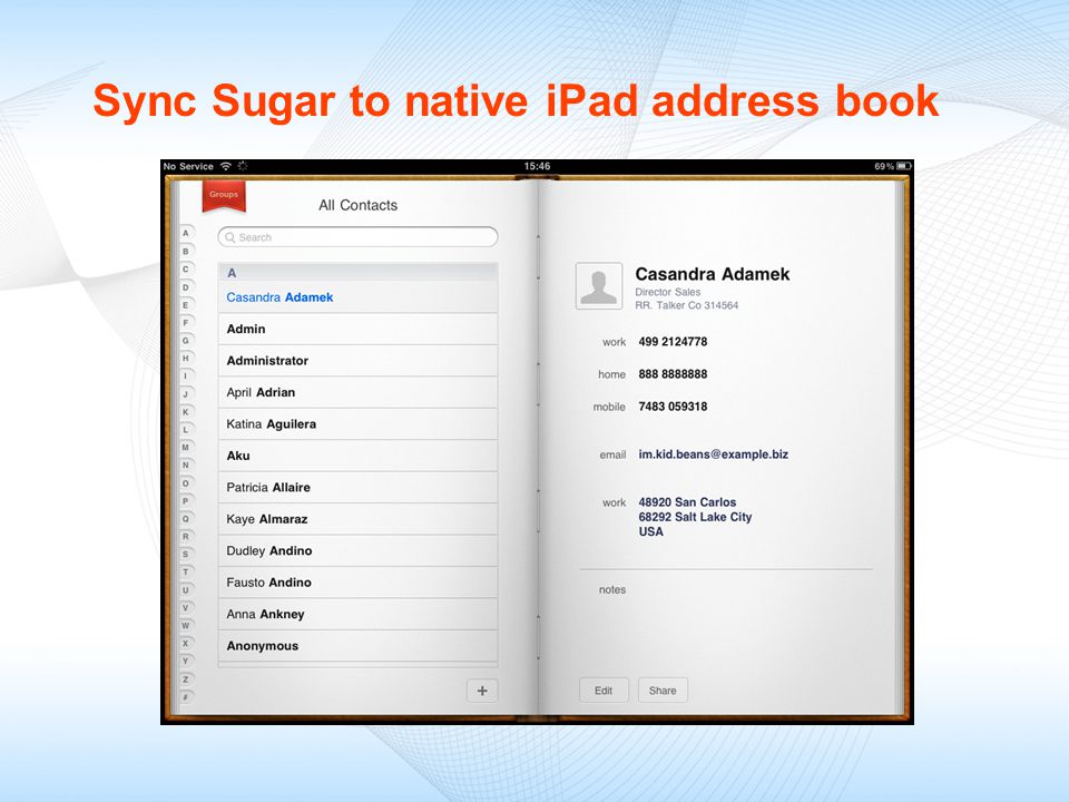 Sync Sugar to native iPad address book