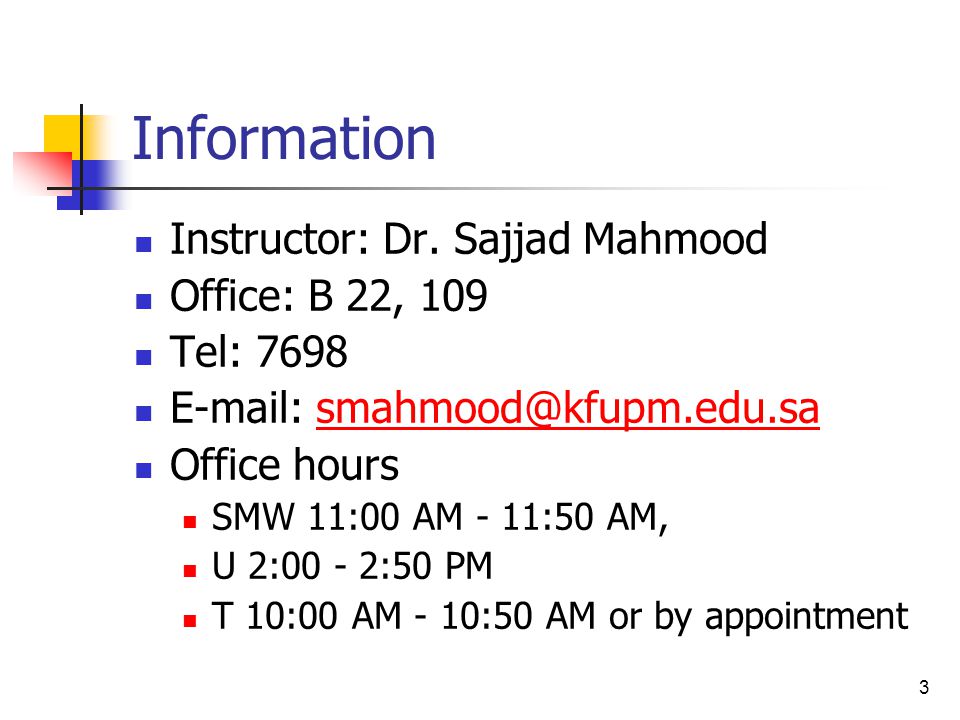 3 Information Instructor: Dr.