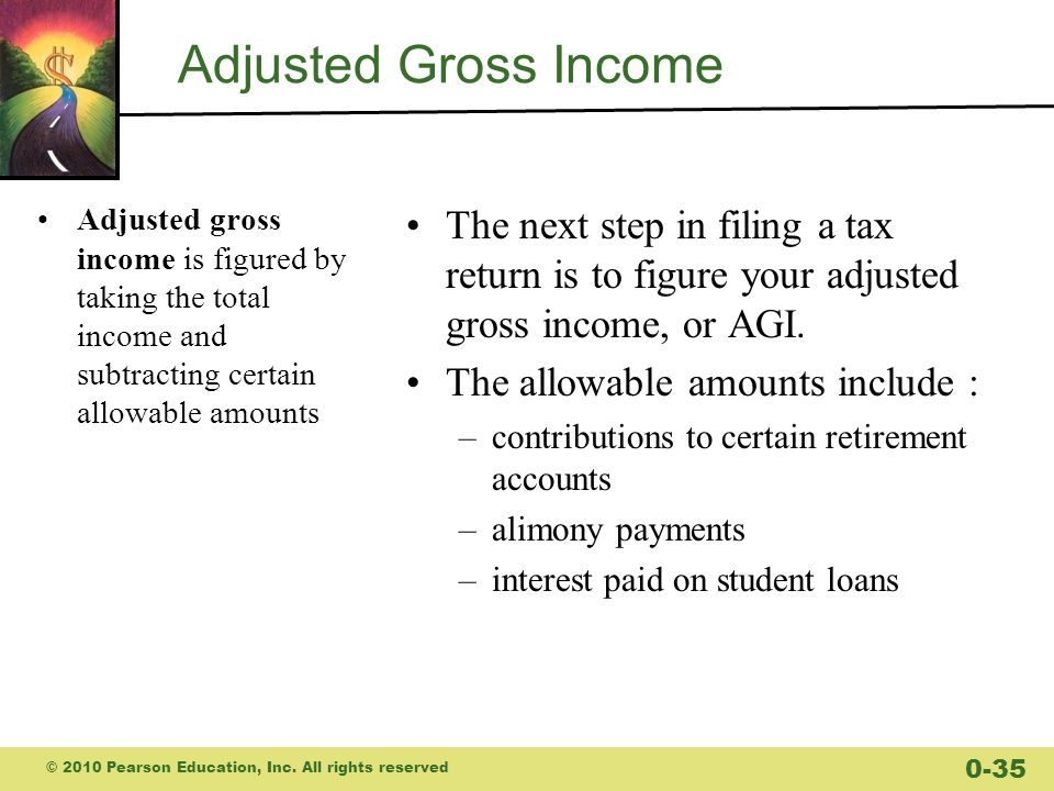 Adjusted Gross Income Adjusted gross income is figured by taking the total income and subtracting certain allowable amounts The next step in filing a tax return is to figure your adjusted gross income, or AGI.