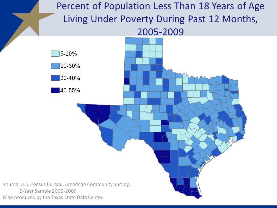 Percent of Population Less Than 18 Years of Age Living Under Poverty During Past 12 Months, Source: U.S.