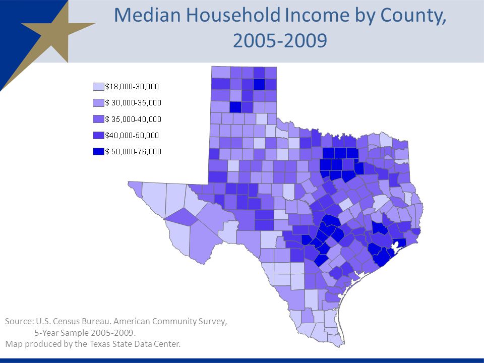 Median Household Income by County, Source: U.S.