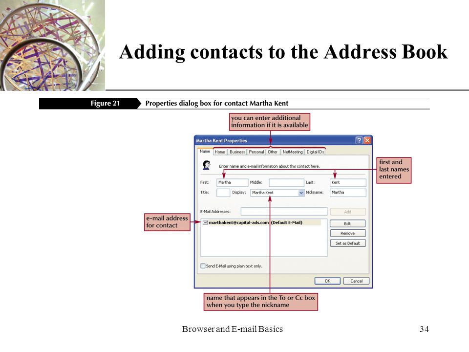 XP Browser and  Basics34 Adding contacts to the Address Book
