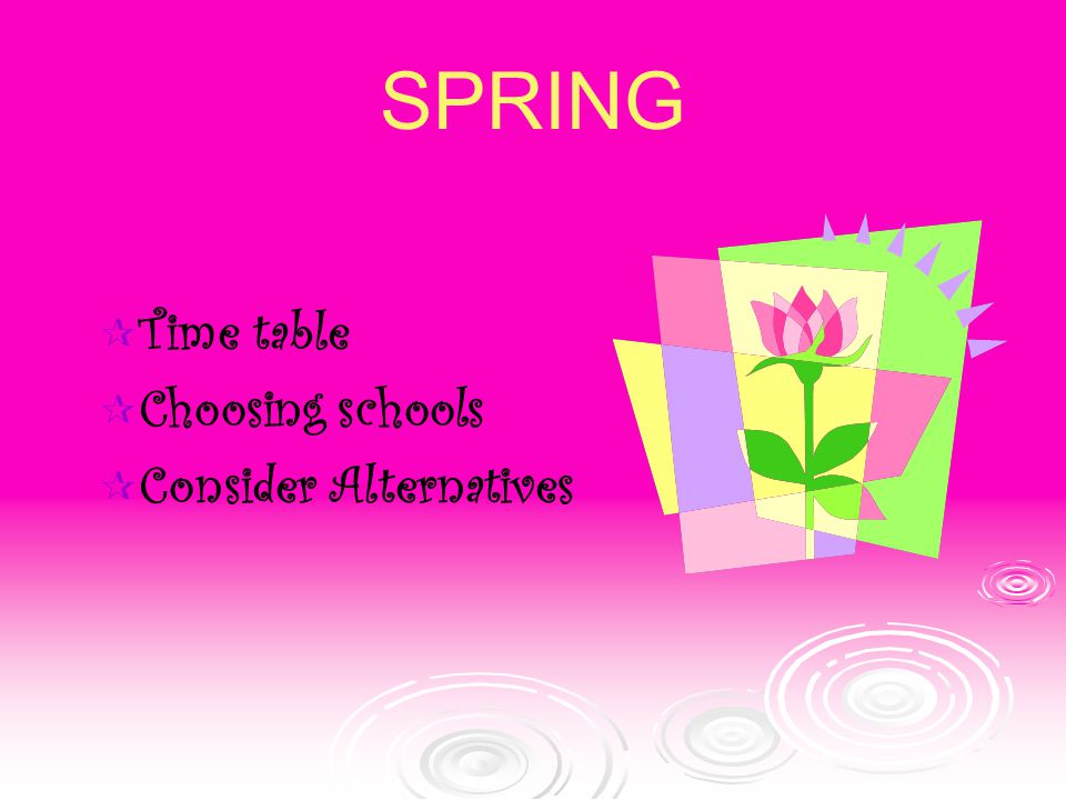 SPRING  Time table  Choosing schools  Consider Alternatives