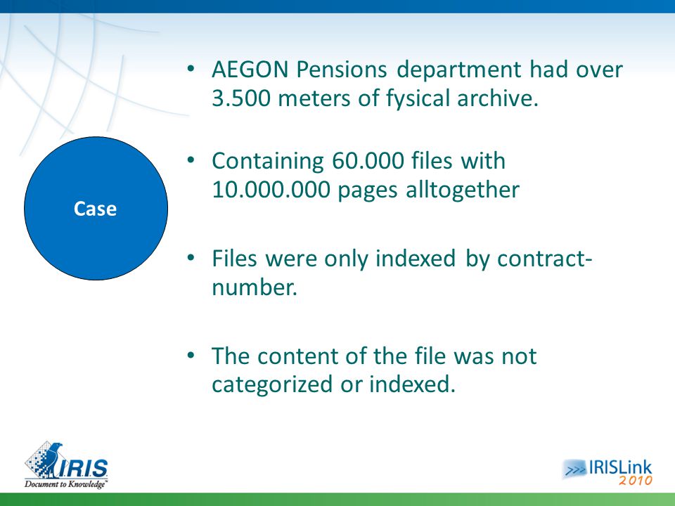 Case AEGON Pensions department had over meters of fysical archive.