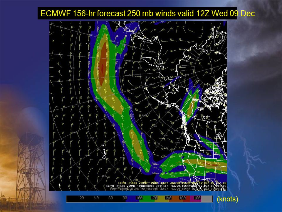 (knots) ECMWF 156-hr forecast 250 mb winds valid 12Z Wed 09 Dec
