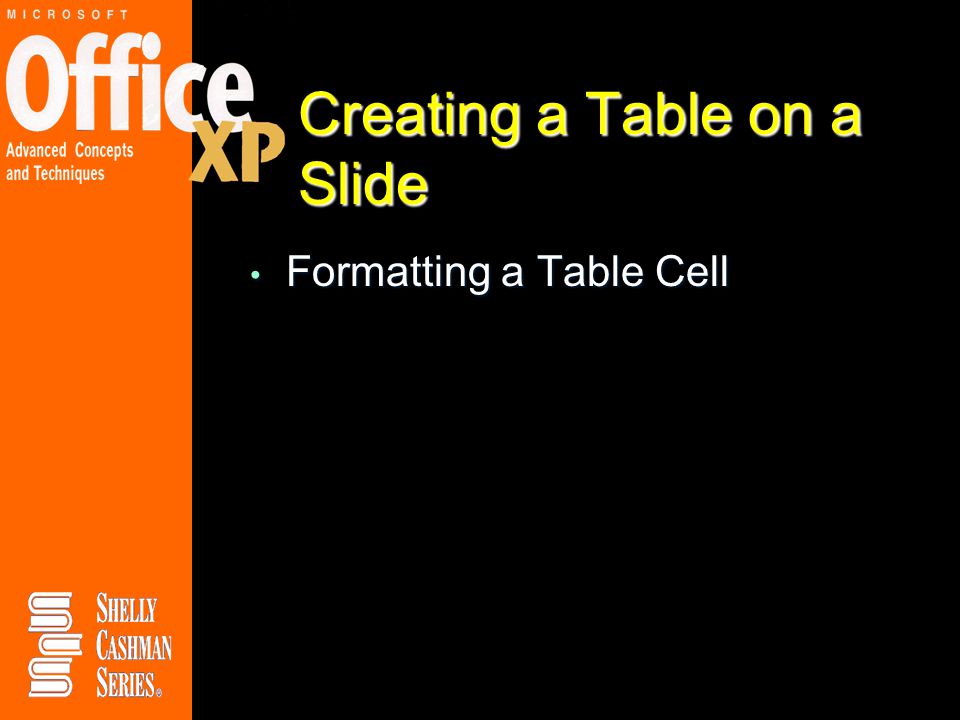 Creating a Table on a Slide Formatting a Table Cell Formatting a Table Cell