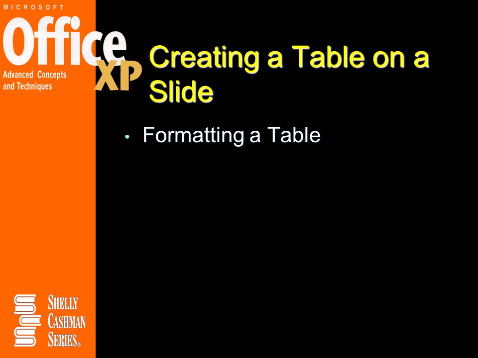 Creating a Table on a Slide Formatting a Table Formatting a Table