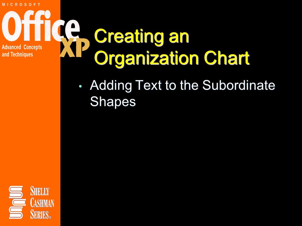 Creating an Organization Chart Adding Text to the Subordinate Shapes Adding Text to the Subordinate Shapes