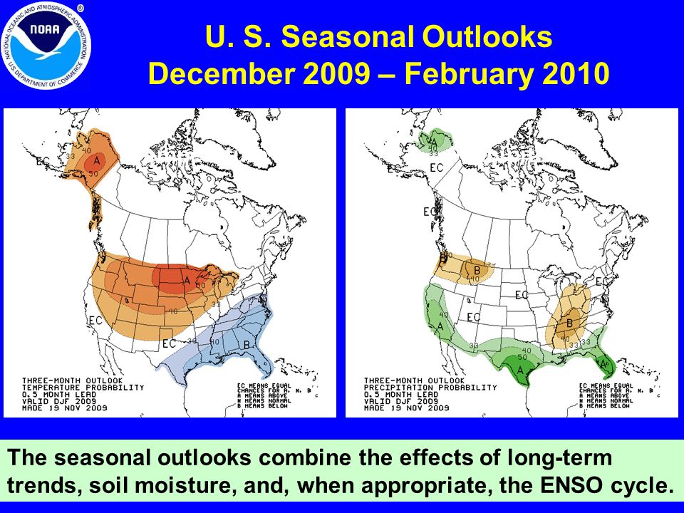 The seasonal outlooks combine the effects of long-term trends, soil moisture, and, when appropriate, the ENSO cycle.