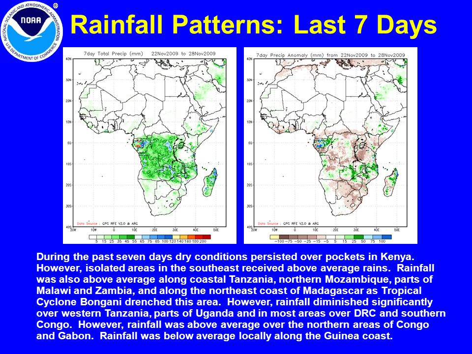 Rainfall Patterns: Last 7 Days During the past seven days dry conditions persisted over pockets in Kenya.