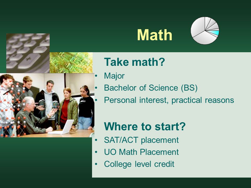 Math Take math. Major Bachelor of Science (BS) Personal interest, practical reasons Where to start.