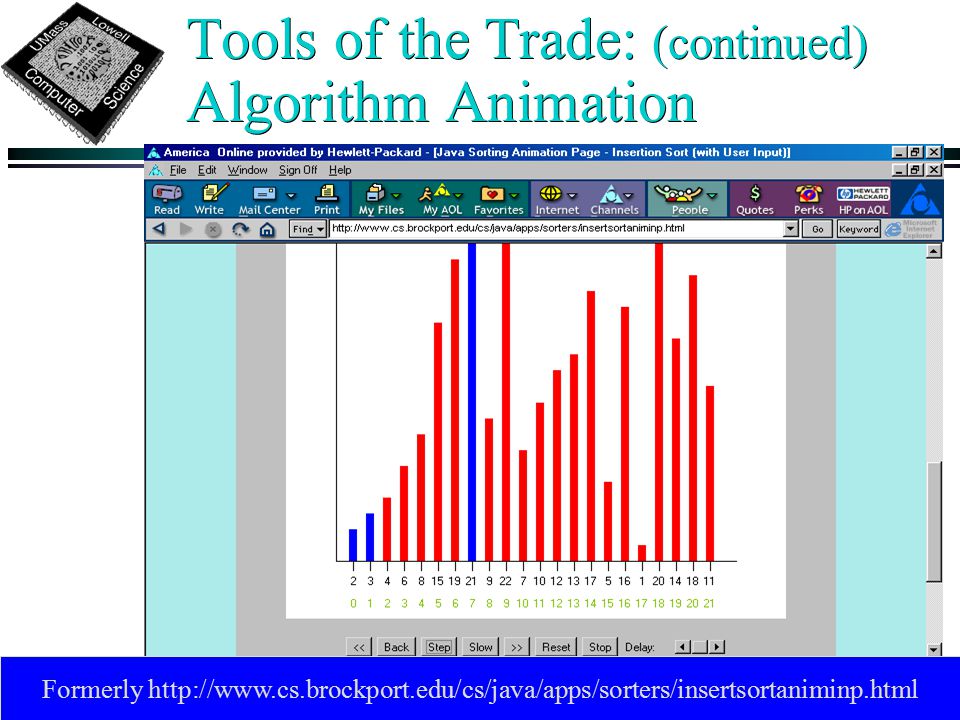 Tools of the Trade: (continued) Algorithm Animation Formerly