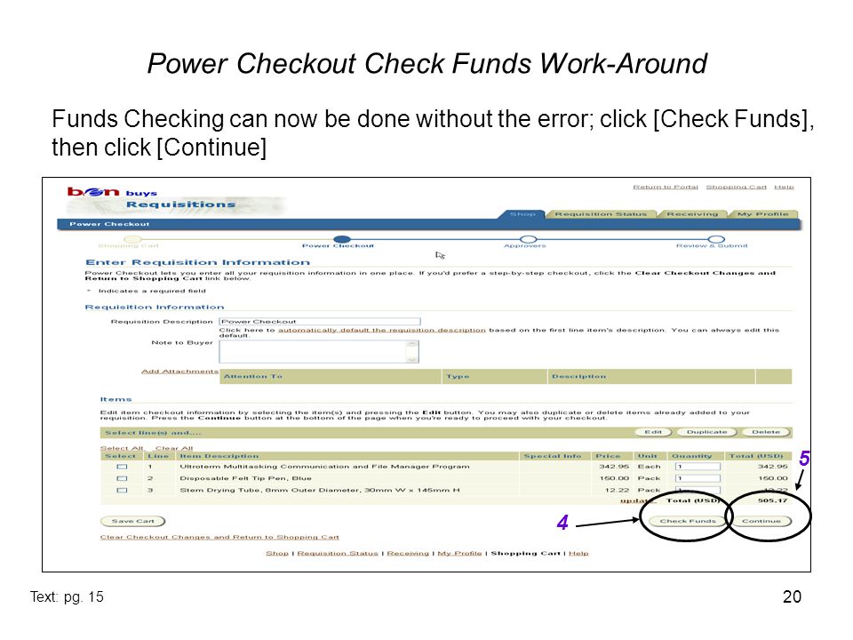 20 Power Checkout Check Funds Work-Around Text: pg.