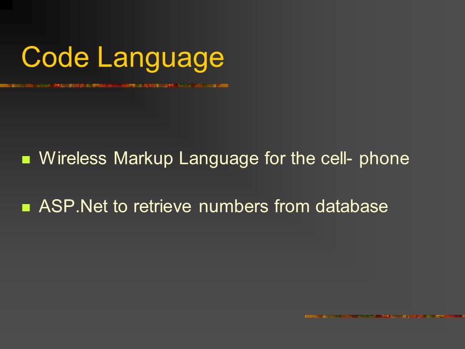 Code Language Wireless Markup Language for the cell- phone ASP.Net to retrieve numbers from database
