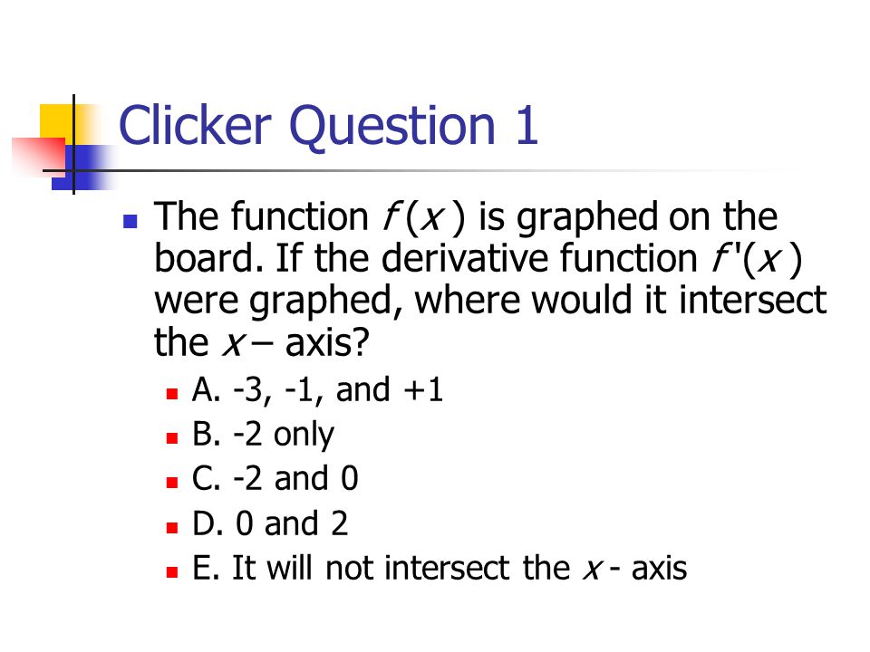Clicker Question 1 The function f (x ) is graphed on the board.
