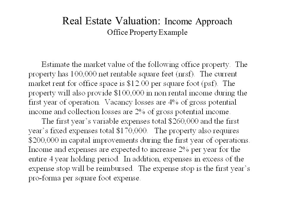 Real Estate Valuation: Income Approach Office Property Example