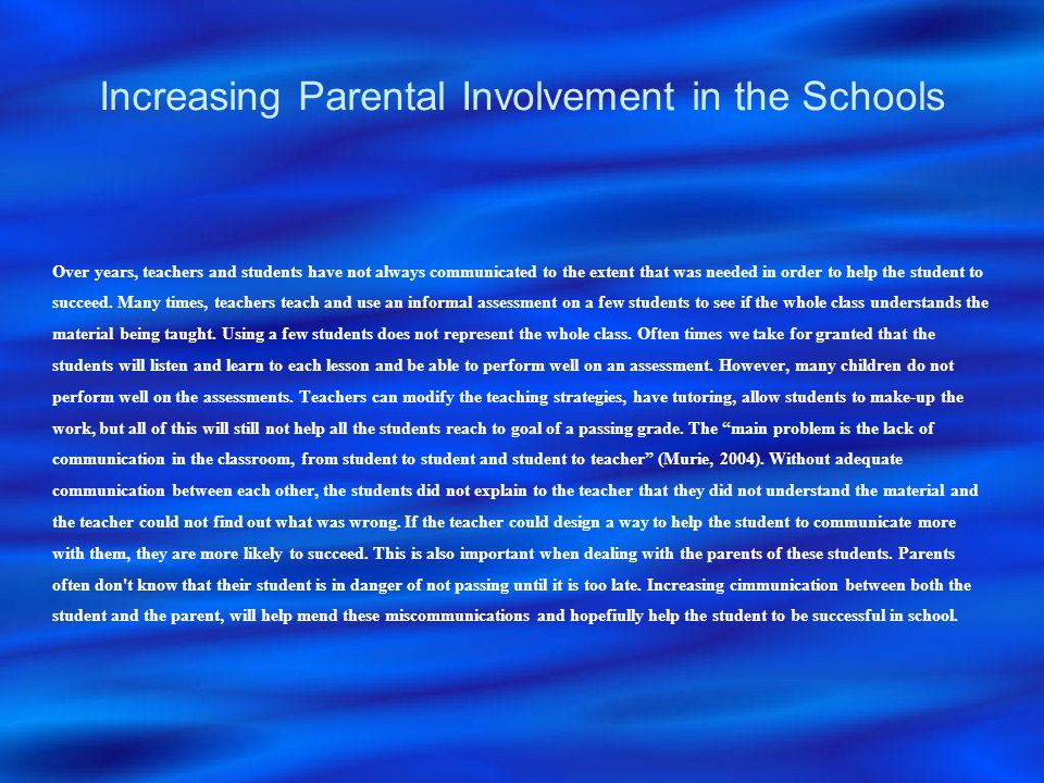 Sample thesis on parental involvement