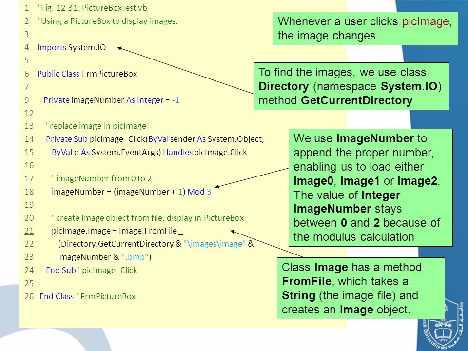 1 Fig : PictureBoxTest.vb 2 Using a PictureBox to display images.