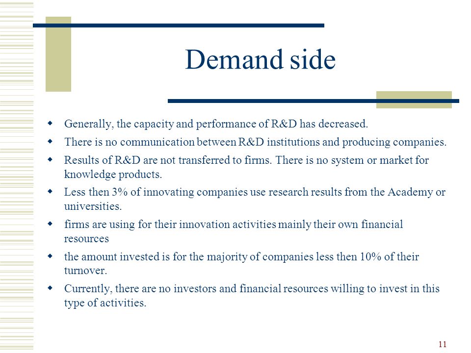 11 Demand side  Generally, the capacity and performance of R&D has decreased.