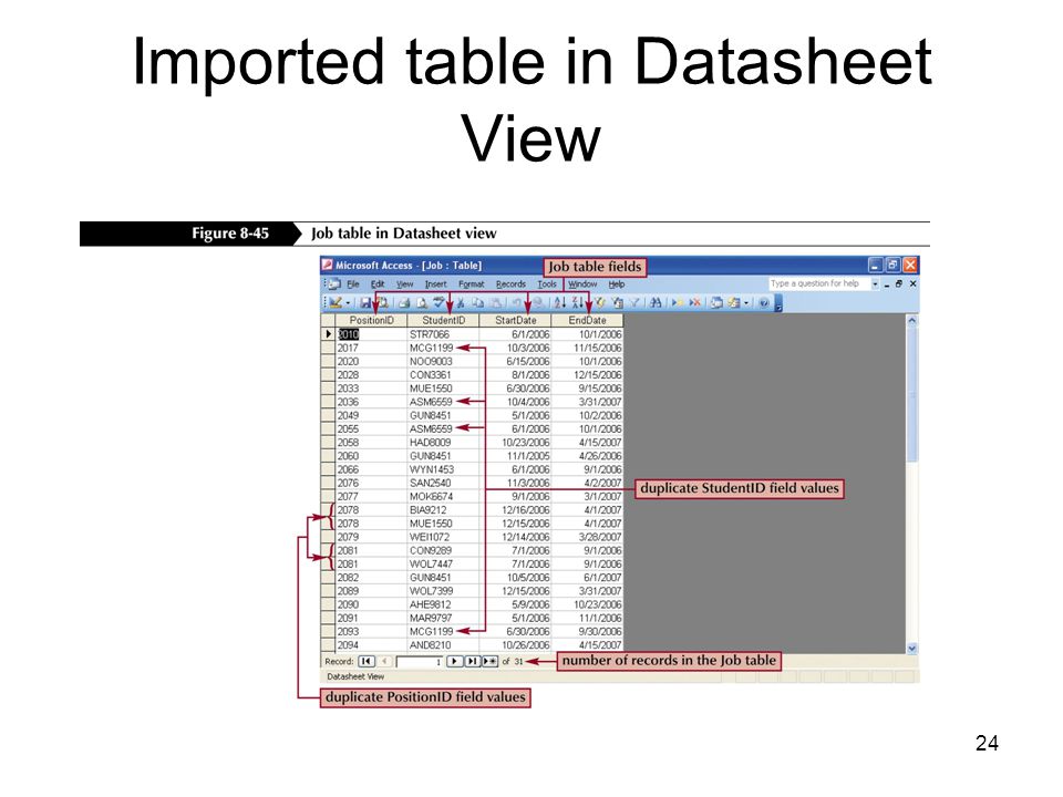 24 Imported table in Datasheet View