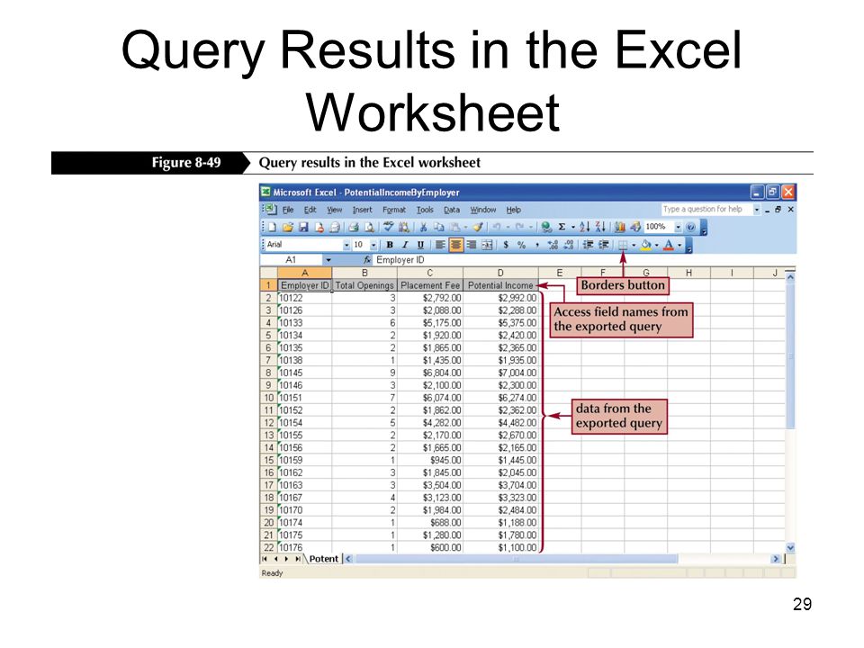 29 Query Results in the Excel Worksheet