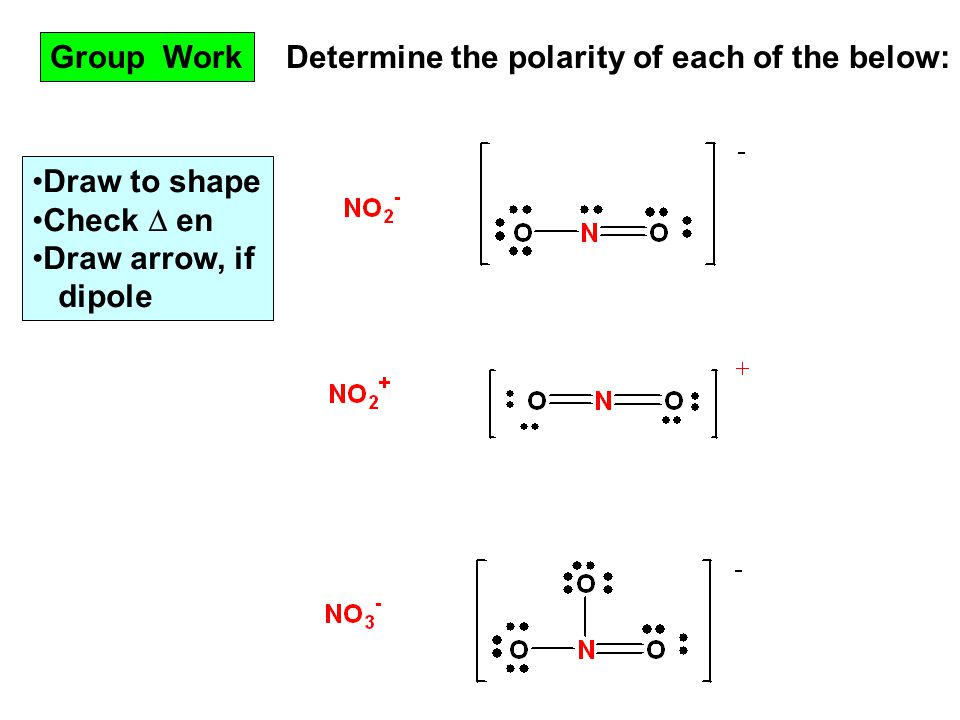 Group Work Determine the polarity of each of the below: Draw to shape Check  en Draw arrow, if dipole
