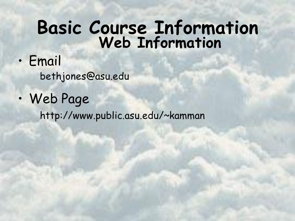 Basic Course Information  Web Page   Web Information