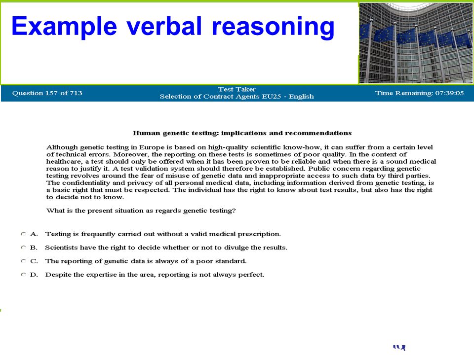 18 th February 2010 EPSO PRESENTATION Example verbal reasoning