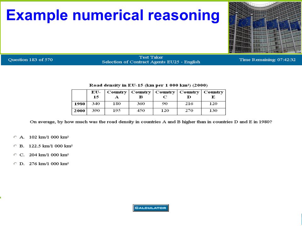18 th February 2010 EPSO PRESENTATION Example numerical reasoning