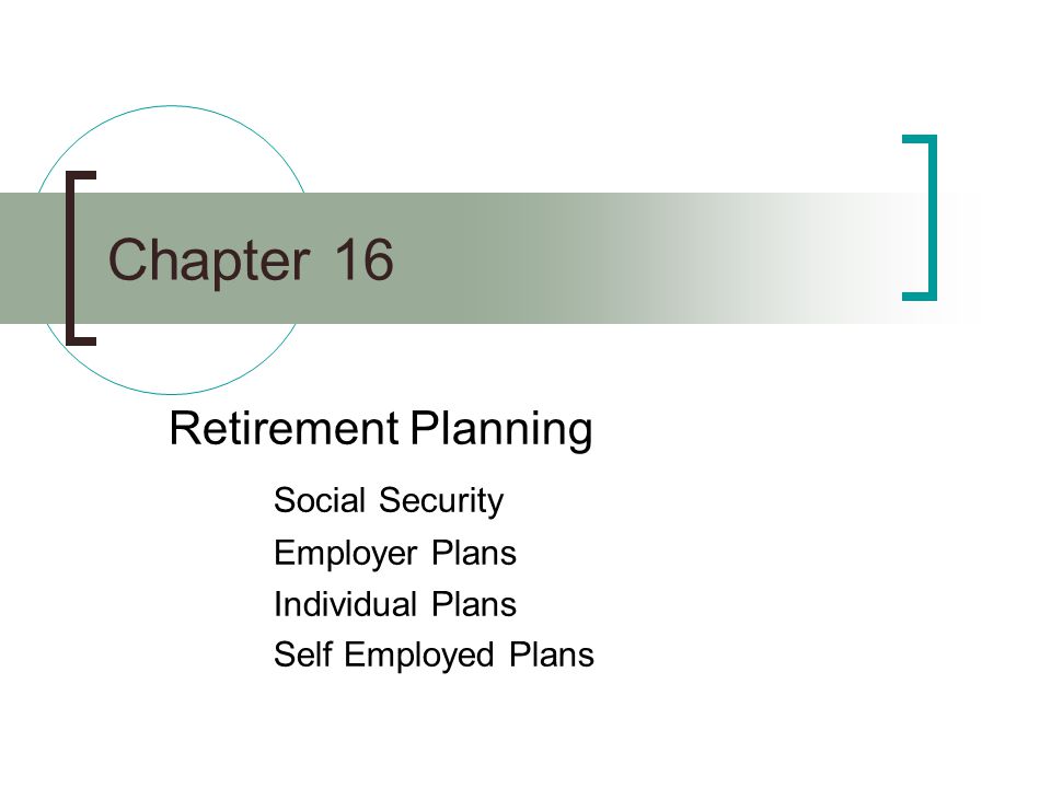 Chapter 16 Retirement Planning Social Security Employer Plans Individual Plans Self Employed Plans