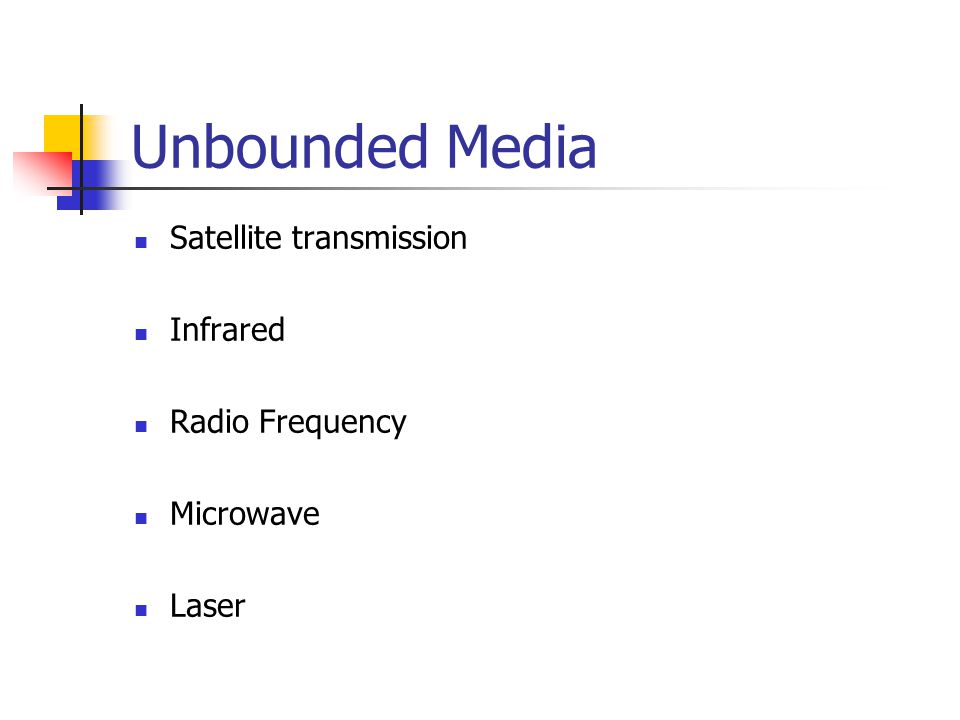 Unbounded Media Satellite transmission Infrared Radio Frequency Microwave Laser
