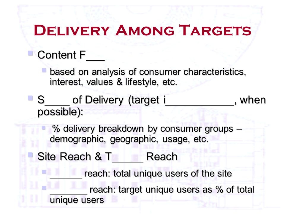 Delivery Among Targets  Content F___  based on analysis of consumer characteristics, interest, values & lifestyle, etc.